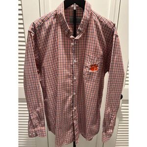 Campus Specialties Gingham Button Up Orange Navy Clemson Tigers Paw Logo‎ SZ L